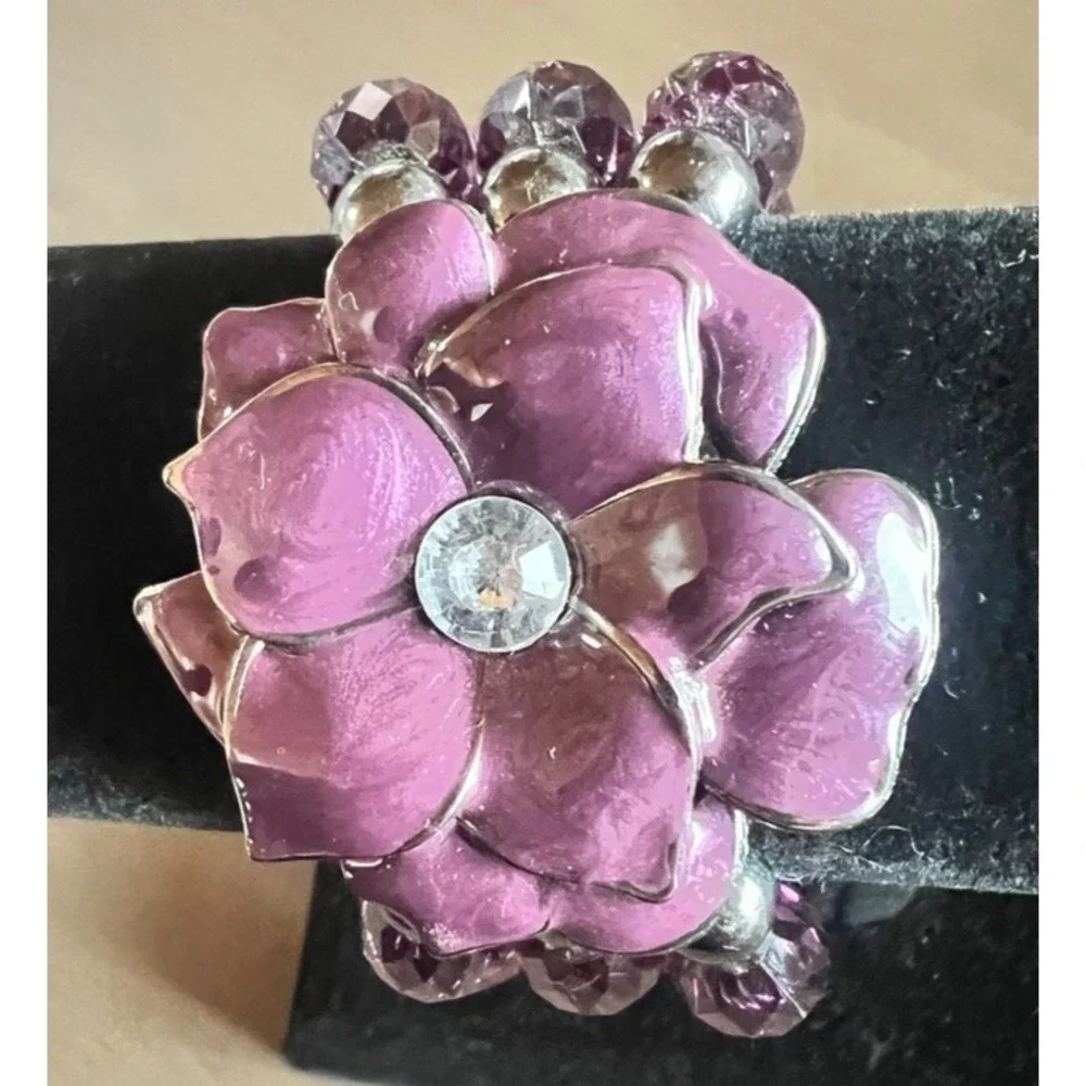 New York‎ & Company Purple Flower Stretch Bracelet Beaded Floral Statement Y2K